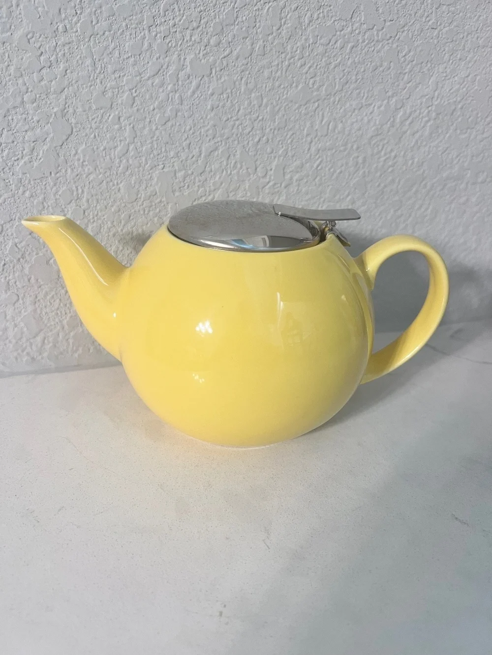 Yellow Ceramic Teapot w/ Stainless Lid, Teapot Trivet, Heart Tea Infuser SET